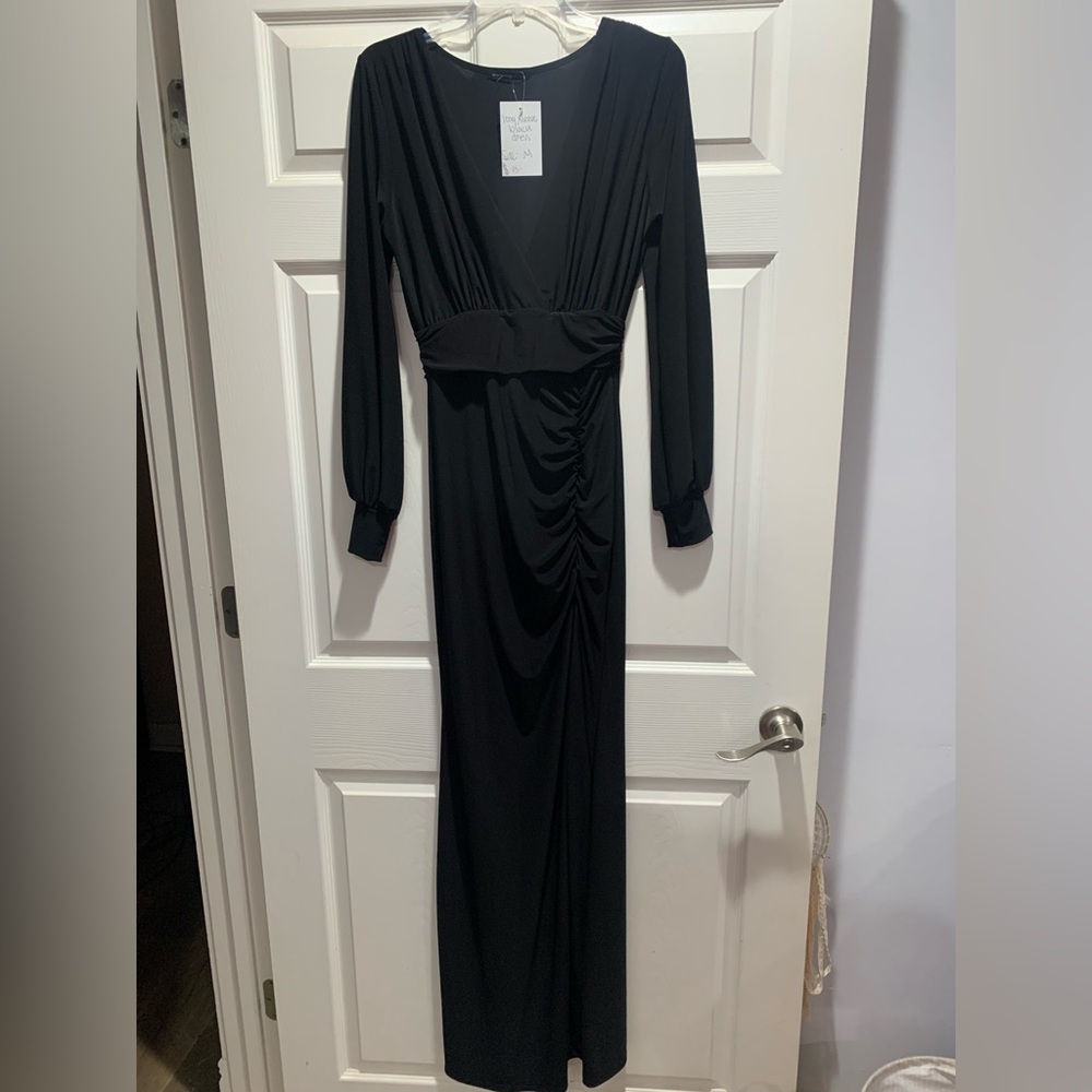 Symphony Black Long-Sleeve Ruched Maxi Dress
